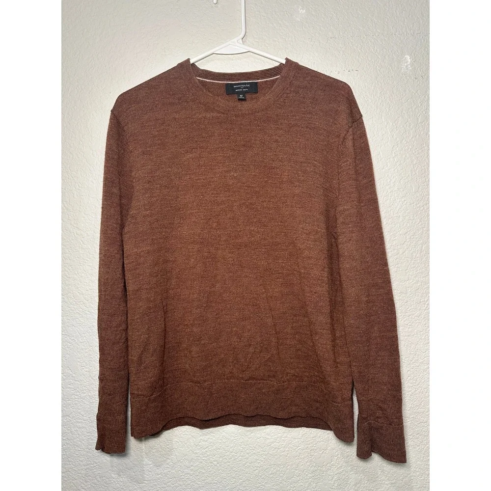 Banana Republic Womens Merino Wool‎ Crewneck Sweater Brown Heather Size M